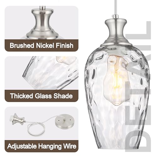 Glass Pendant Lights Kitchen Island Brushed Nickel Hanging Light (2 Count)