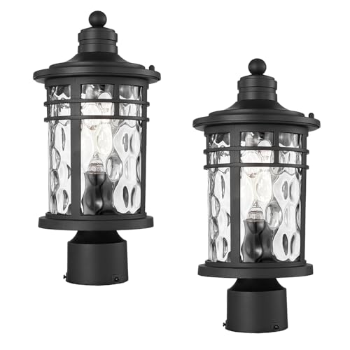 Post Lights Aluminum Pillar Lights Outdoor 14.6 Post Lantern with Water Ripple Glass for Garden Patio Pathway E26 Socket 2 (2 Count)