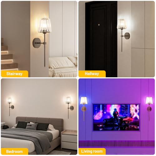 Crystal Battery Operated Wall Sconces Set of 2 (2 Count)