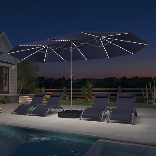 Outdoor Umbrella 15ft with Base and Solar Lights