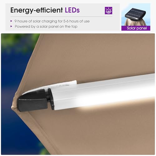 Patio Umbrella with Base 13ft Solar LED Light Double Top