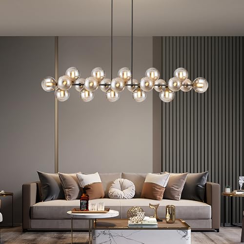 Linear Chandelier 22 Lights Black Dining Room Light Fixtures Dia 70 Inch