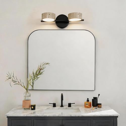 Led Bathroom Lighting Fixtures Over Mirror with 2 Travertine Shades
