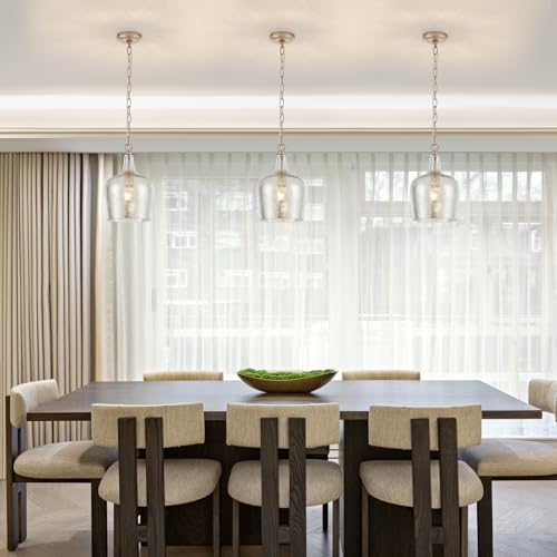 10” Large Silver Plated Hammered Glass Pendant Light Industrial Dome Modern Pendant Lighting Fixtures for Kitchen Island Dining Room Hallway