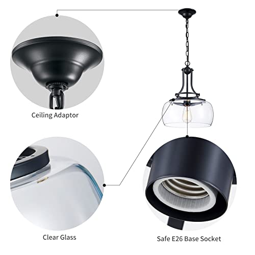 Chandelier Rustic Farmhouse Industrial Round Ceiling Pendant LED Light Fixture with Clear Glass Shades for Dining Room Kitchen Island Foyer Entryway