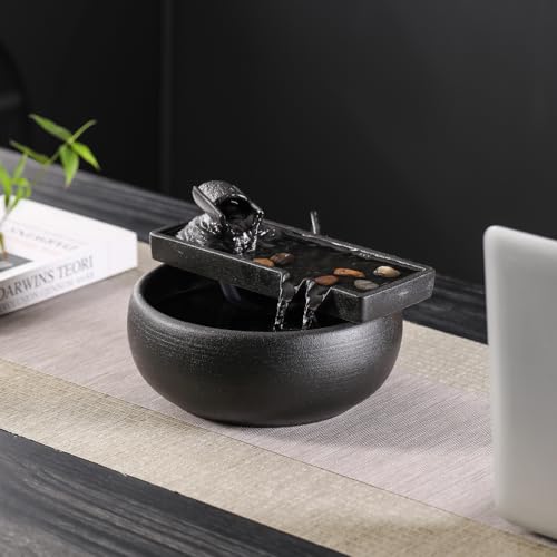Ceramic Tabletop Fountain for Indoor and Outdoor Table Desk Office Patio