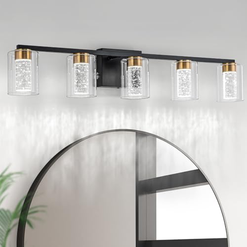 5 Light Black and Gold Vanity Light with 3 Color Modes