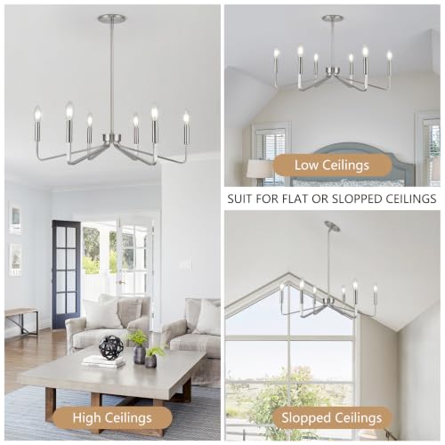 6 Light Brushed Nickel Candle Chandelier for Dining Room