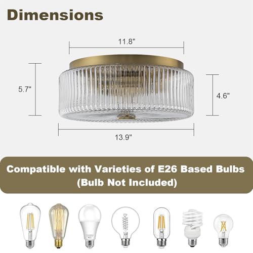 13.9 Inch Gold Flush Mount Ceiling Light