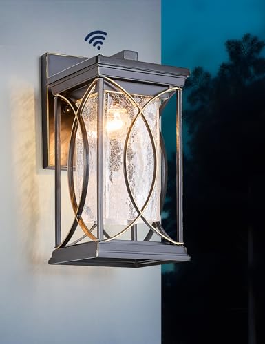 Dusk to Dawn Outdoor Wall Light Black with Gold Trim Modern Exterior Sconce Aluminum Waterproof Coach Light Fixture with Crack