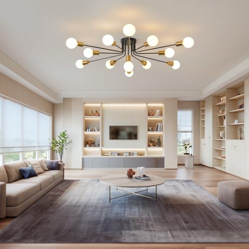 Black and Gold Oversized Semi Flush Mount Ceiling Light Fixture 13
