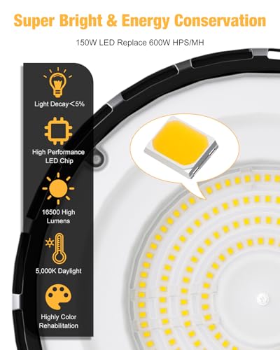 UFO LED High Bay Light 150W 16500LM 5000K High Bay LED Shop Lights (10 Count)