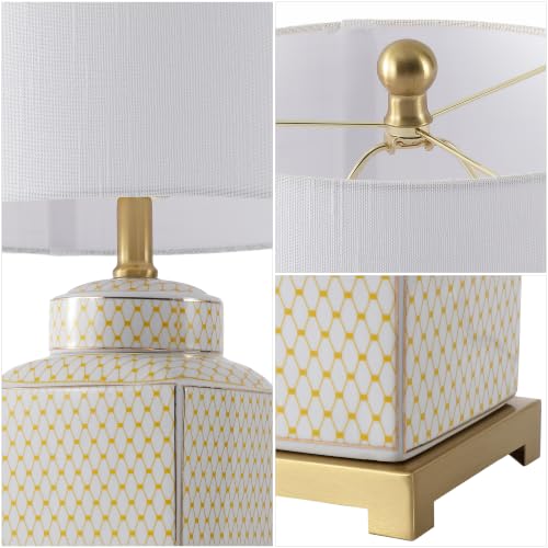 Cleo 21.5" Yellow & White Ceramic Table Lamp with Brass Base