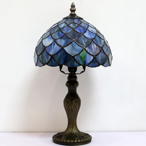 Small Tiffany Table Lamp Stained Glass Lamp Blue FishScales Style