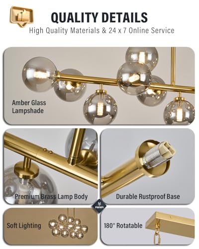 55" Long Brass Gold Chandeliers for Dining Room Kitchen Island