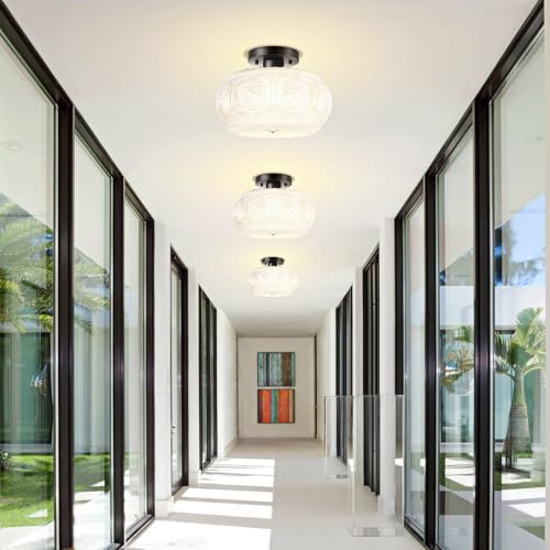 11 Inch Milk Glass Semi Flush Mount Ceiling Light Fixture