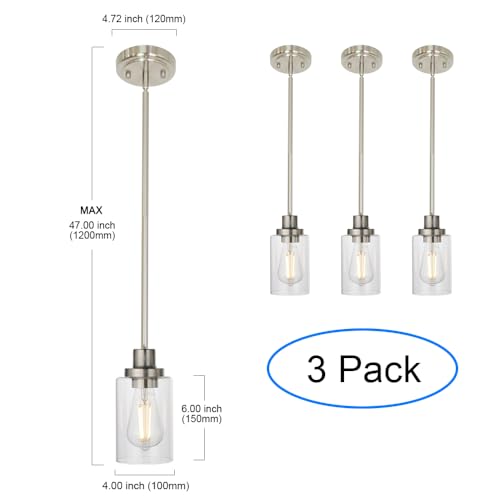 3 Pack Kitchen Island Pendant Lighting Brushed Nickel
