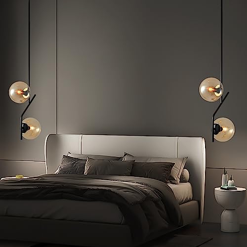 Lighting Pendant Light with Amber Glass Lampshade Mid Century Pendant Light Fixture Modern Chandelier for Kitchen Island