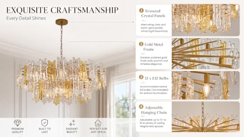 40 Inch Amber & Clear Ice Crack Crystal Glass Chandelier