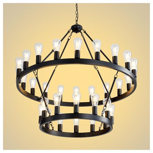 2 Tier Black Wagon Wheel Chandelier