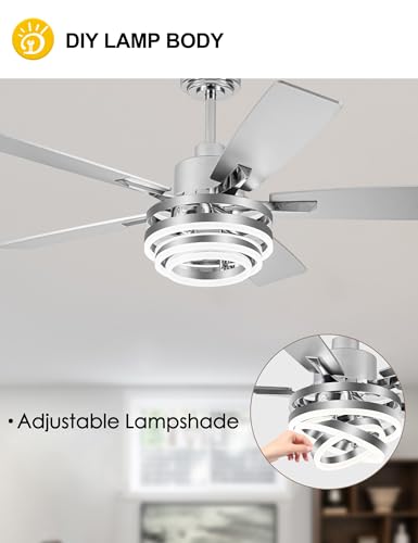 52" Modern Chandelier Ceiling Fans with Lights Silver