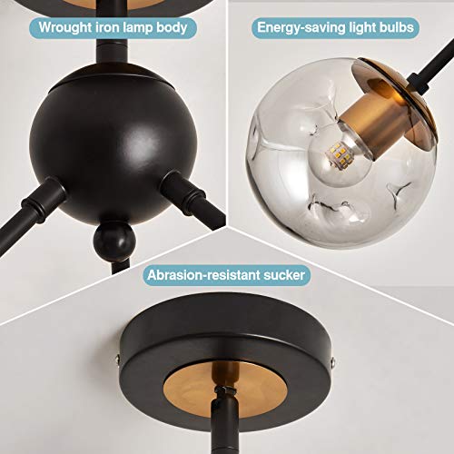 6 Lights Glass Globe Sputnik Chandelier Modern Flush Mount Ceiling Light Fixture Farmhouse Lighting for Dining Room Living Room Bedroom Kitchen Passageway