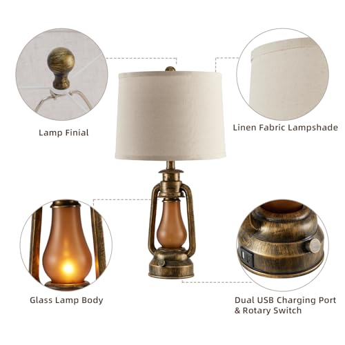 25" Set of 2 Rustic Lantern Table Lamps for Living Room Bedroom (2 Count)