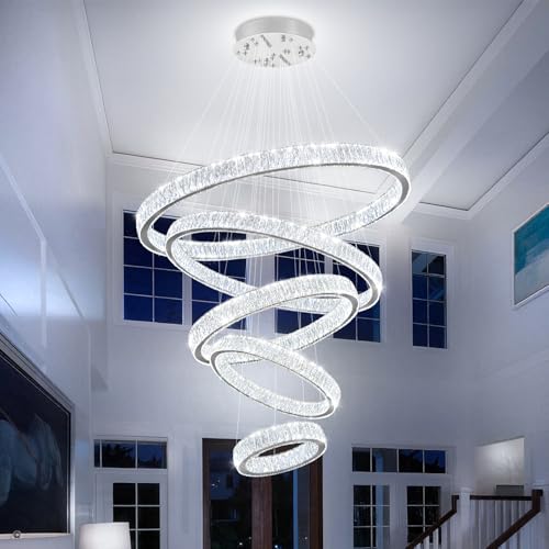 Extra Large 5 Ring Crystal Chandelier High Ceiling Chandeliers for Foyer