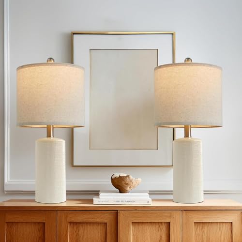 20.25'' Ceramic Table lamps Set of 2 Small Farmhouse Bedside Lamp White (2 Count)