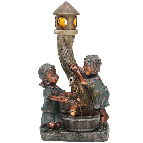 31" Boy and Girl Outdoor Fountain LED 3