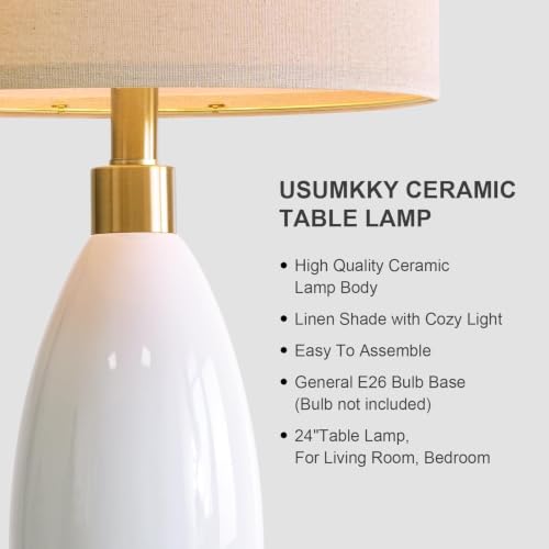 24" White Oval Ceramic Table Lamp Set of 2 (2 Count)