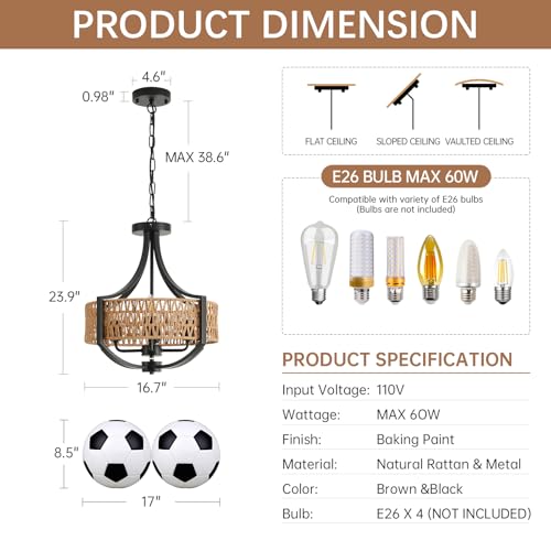 16.5" Rattan Chandelier