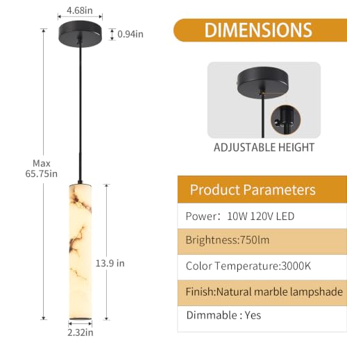 Black Natural Alabaster Long Tube Kitchen Island Pendant Lights (3 Count)