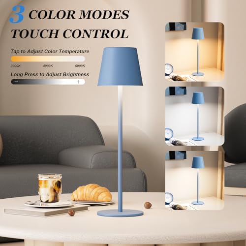 Cordless Table Lamp Rechargeable Blue (2 Count)