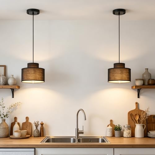 2 Pack Modern Black Pendant Lights Kitchen Island