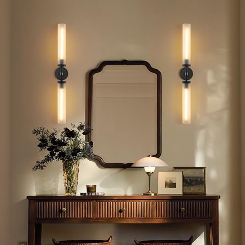 30" 2 Lights Hardwired Frosted Glass Bathroom Wall Sconces