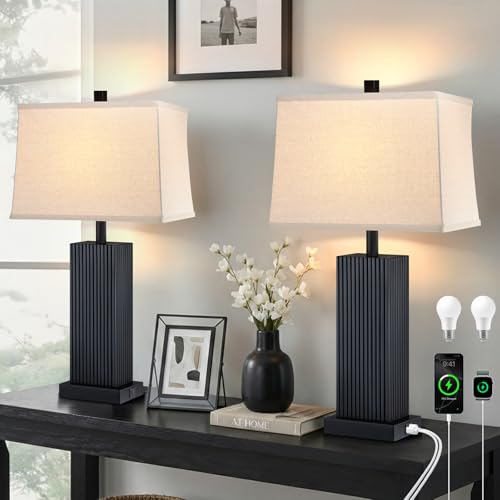 27.5" Black Modern Table Lamps Set of 2 for Bedroom Living Room (2 Count)