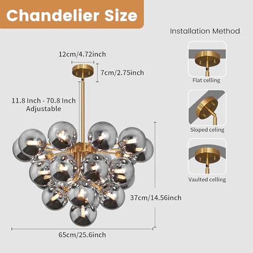Sputnik Chandelier 23 Lights Mid Century Modern Chandelier Black and Gold