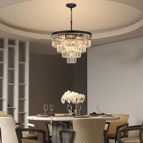 Black Crystal Chandeliers for Dining Room (15 Count)