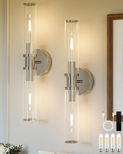 Nickel Wireless Battery Operated Wall Sconces with Remote Control