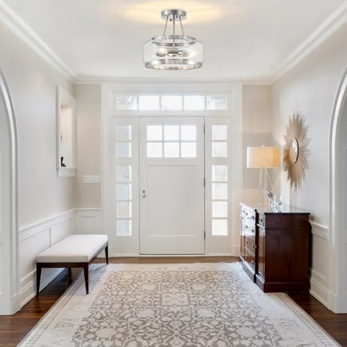 Brushed Nickel Modern Glass Ceiling Light Semi Flush Mount Ceiling Light