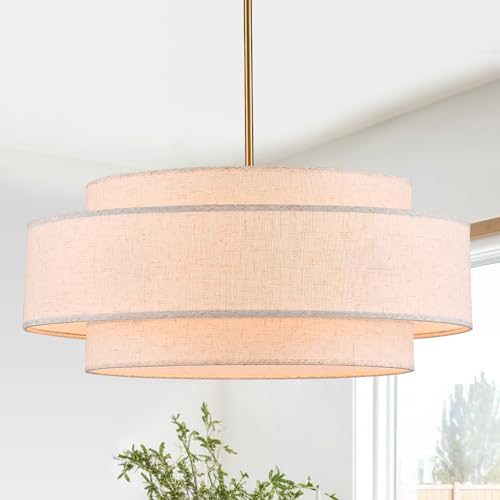 23.6" Large Linen Drum Chandelier