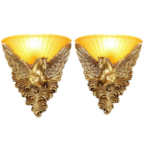 Unique Wall Lamp Living Room Light Fixture Gold Pegasus Design 2Pack