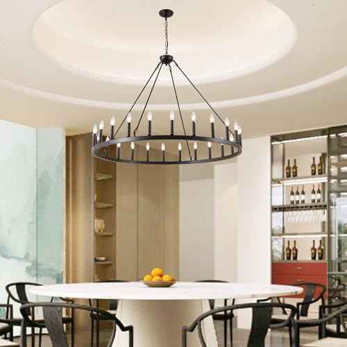 Black Wagon Wheel Chandelier Kitchen Table Lighting 24 Lights Rustic Farmhouse Dining Room Lights Chandeliers Industrial Pendant Lighting for Dining Room Kitchen Island (6 Count)