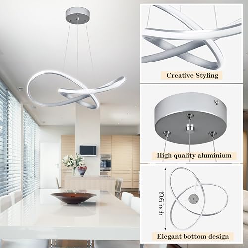 Modern LED Pendant Light Fixture Contemporary Ring Chandelier Nickel with 3000K