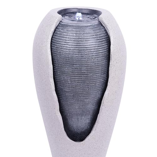 29" Tall Two Tone Ribbed Jar Floor Fountain with LED Lights