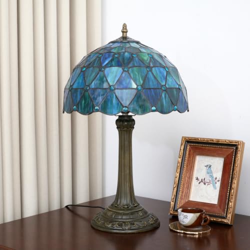 Tiffany Style Sea Blue Stained Glass Table Lamp Bedroom Bedside Lamp Living Room Dining Room Office Decoration Desk Lamp Home Decoration Creative Gift