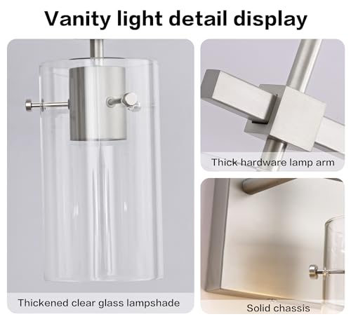 2 Light Wall Scone Vintage Vanity Light Fixtures Brushed Nickel Wall Light for Bathroom Lights Over Mirror with Glass Shade Light Fixtures