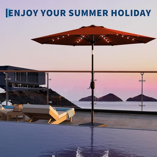 9FT Solar LED Patio Umbrella with Tilt & Crank