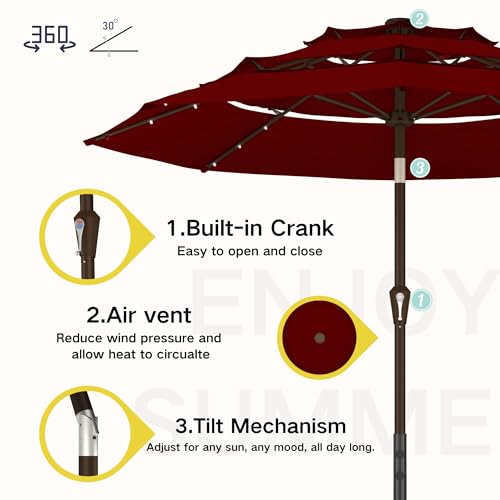 9ft 3 Tier Patio Umbrella with Solar Lights